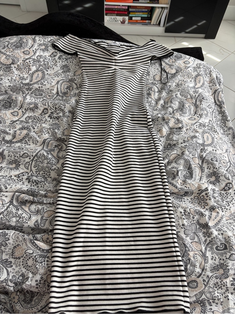 Zara Black & White One-Shoulder Striped Dress